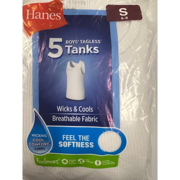 Hanes 5 Boys Tagless Tanks Small 6-8 Breathable Fabric Wicking Cool Comfort Soft - Picture 5 of 5